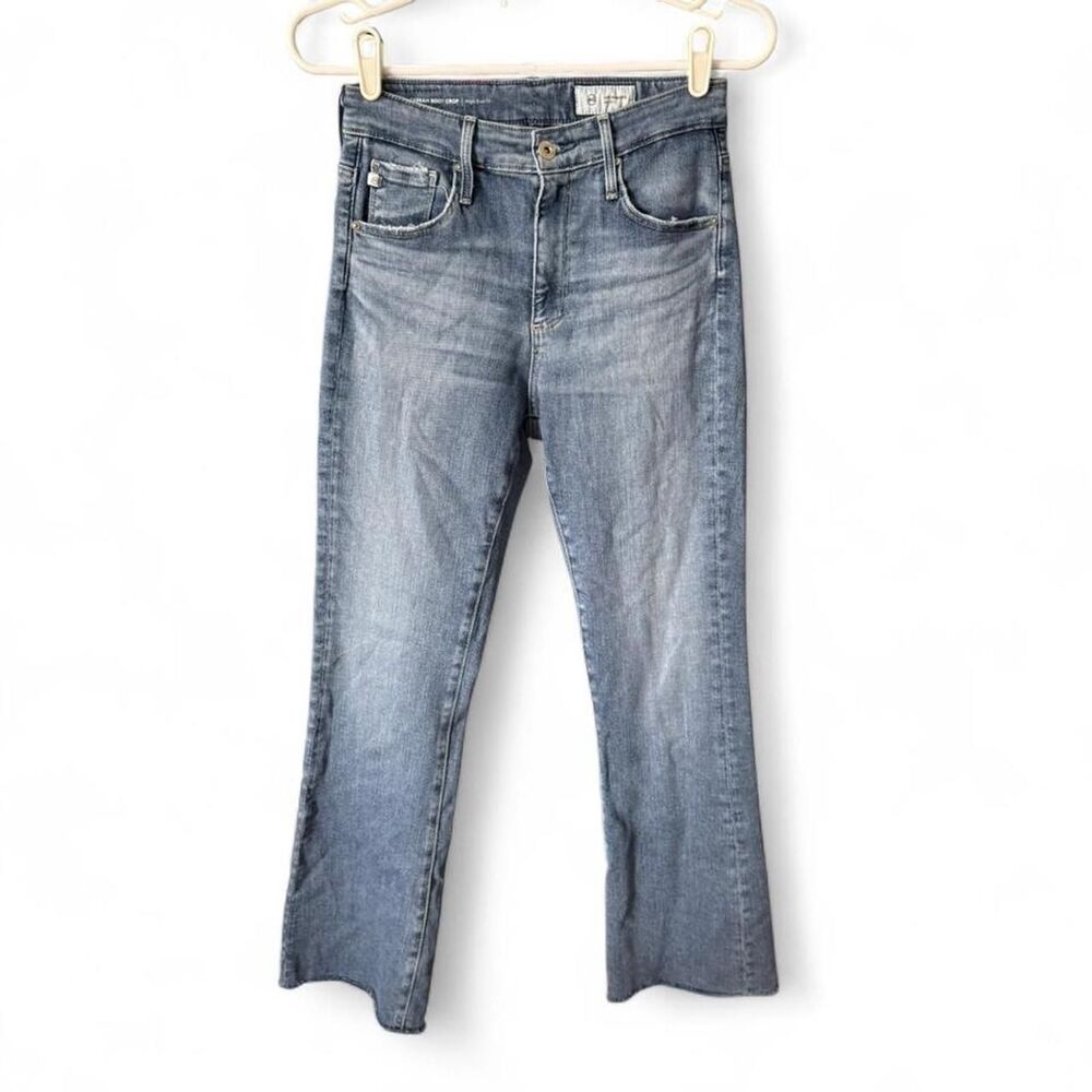 AG Farrah Boot Crop High Rise Jeans Women’s 26 Medium Wash Raw Hem Stretch Denim